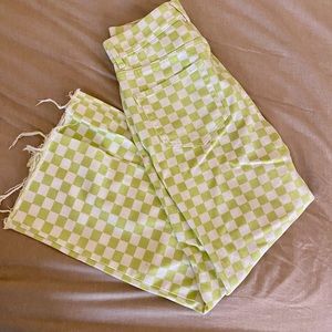 Green & White checkered Ankle Jeans